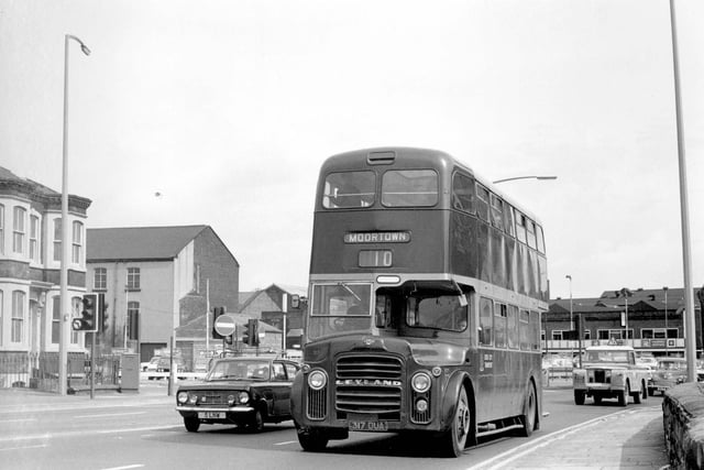 A Leyland Titan/Weymann Orion 317 bus in service on route number 10 to Moortown. The photo was taken on Hunslet Road at the junction with Black Bull Street in July 1974.