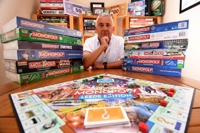 Retired taxi driver Jason Bunn, 63, has amassed an enormous collection of more than 400 Monopoly boards which comes after a lifetime of playing the game. Photo: Simon Hulme.