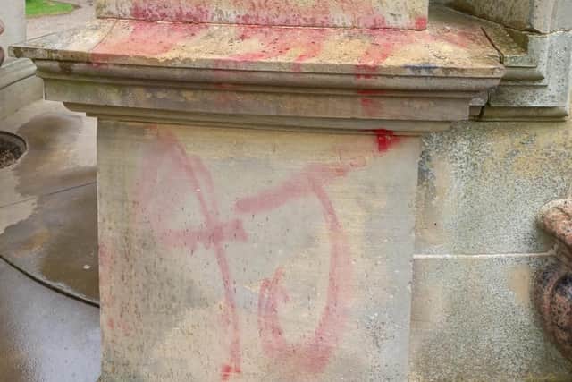 Volunteers said that the damage from the graffiti at the Barrans Founatin, in Roundhay Park, is still visible.