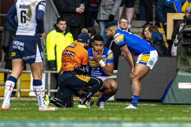 David Fusitu'a receives treatment. Rhinos will hope for a cleaner bill of health this year. Picture by Tony Johnson.