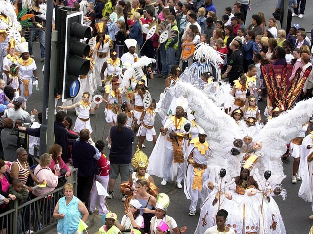 Leeds West Indian Carnival. Picture shows part of the procession in Roundhay Road, Leeds on August 25, 2003.