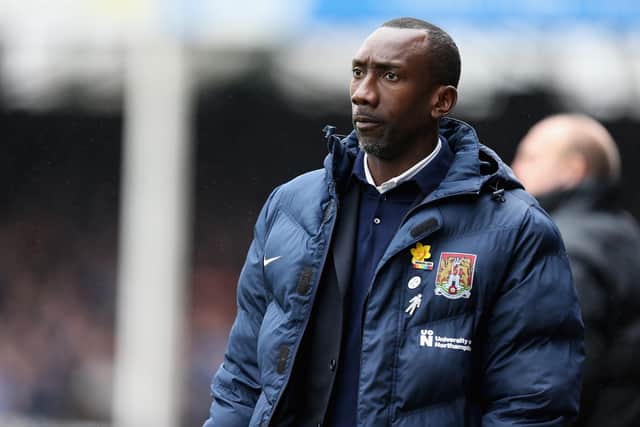 PETERBOROUGH, ENGLAND - APRIL 02: Northampton Town manager Jimmy Floyd Hasselbaink during the Sky Bet League One match between Peterborough United and Northampton Town at ABAX Stadium on April 2, 2018 in Peterborough, England. (Photo by Pete Norton/Getty Images)