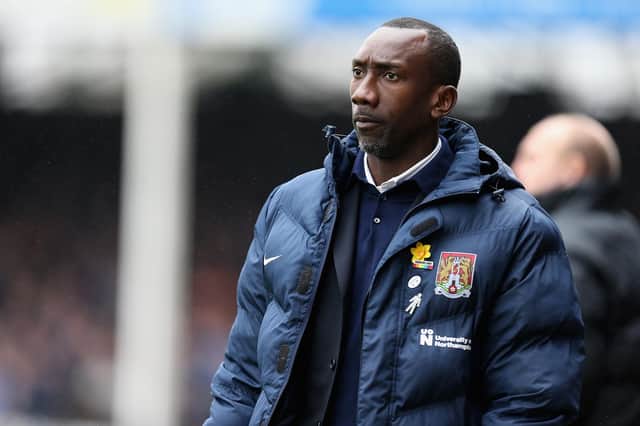 PETERBOROUGH, ENGLAND - APRIL 02:  Northampton Town manager Jimmy Floyd Hasselbaink during the Sky Bet League One match between Peterborough United and Northampton Town at ABAX Stadium on April 2, 2018 in Peterborough, England.  (Photo by Pete Norton/Getty Images)