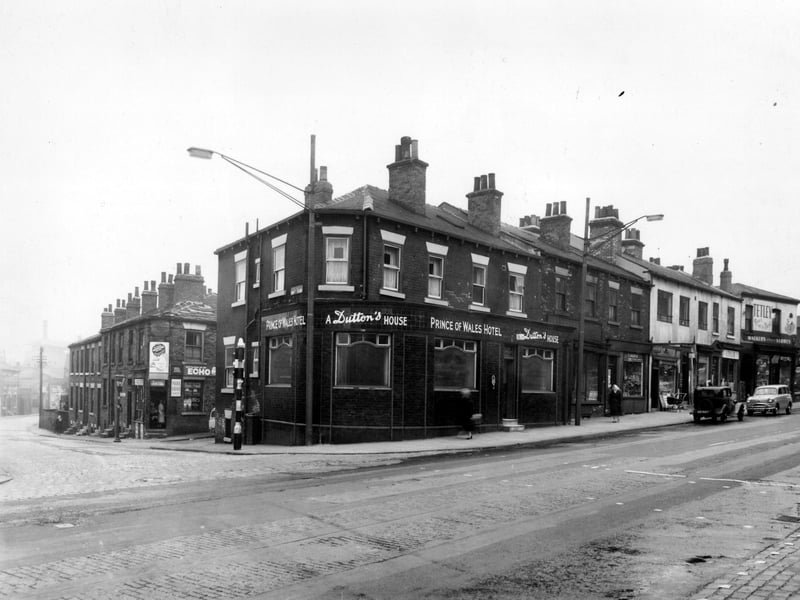 The Prince of Wales Hotel, a Duttons public house, at the junction with Chapeltown Road pictured in May 1958. To the left is Buslingthorpe Lane.
