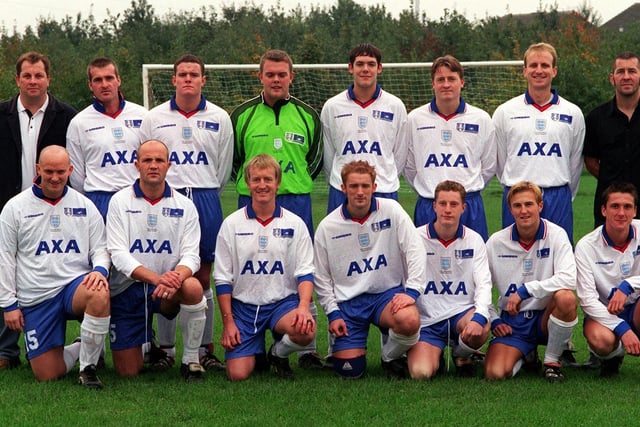 Whitkirk Wanderers of the West Yorkshire League pictured in October 1999. Back row, from ,left, are Steve Sutcliffe (co-manager),  Warren Jones, Mark Blowers, Andrew Moss, Richard Kirk, Ian Simpson and John Pearce (co-manager). Front row, from left, are  Terry Brady, Jamie Reynolds, Graham Brown,  Jamie Winter, Gareth Thornton, Gary Cale and Philip Streak.