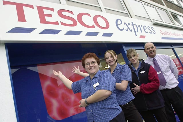 Staff members celebrate the opening of the new Tesco Express in Horsforth in December 2003. Pictured, from left; are Tracey Avery, Debbie Barker, Rachel Stubbs and manager Steve Burns.