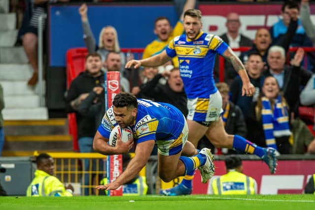 Rhyse Martin scores Rhinos' second try in the Grand Final.  Picture by Bruce Rollinson.