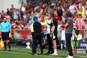 SENDING OFF - Robert Jones sent Leeds United manager Jesse Marsch to the stands during the Whites' 5-2 defeat at Brentford. Pic: Getty