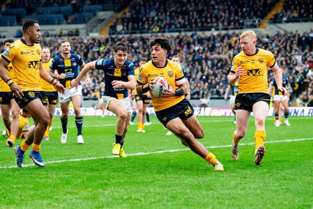 Krystian Mapapalangi, seen in action against Leeds Rhinos last month, has been outstanding for Castleford Tigers this season. Picture by Allan McKenzie/SWpix.com.