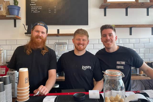 Picture are co-founders of Kulture Coffee Jonathan Greenwood, left, and Jake Gilmour, centre, pictured with staff member Andrew Henry. Photo: National World