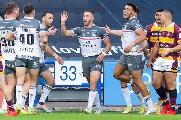 Rhinos' Jack Walker, fourth from left, has been a big hit on loan at Hull. Picture by Allan McKenzie/SWpix.com.
