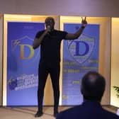 Javier pitching his innovative start-up (Nuwaay) to billionaire technology investor Tim Draper in Silicon Valley California U.S.A.