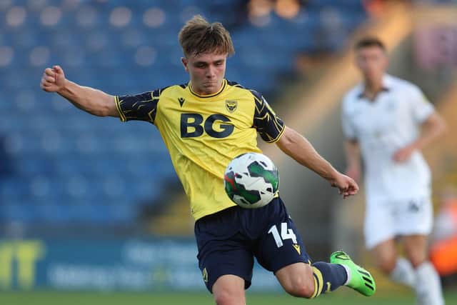 OXFORD, ENGLAND - AUGUST 09: Lewis Bate of Oxford United during the Carabao Cup First Round match between Oxford United and Swansea City at Kassam Stadium on August 09, 2022 in Oxford, England. (Photo by Catherine Ivill/Getty Images)