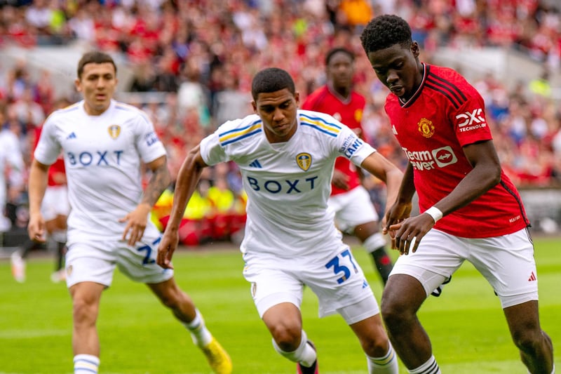 Drameh played right-back then left-back during the Man United friendly and is expected to continue in his more natural right-sided role this weekend. (Photo by Ash Donelon/Manchester United via Getty Images)