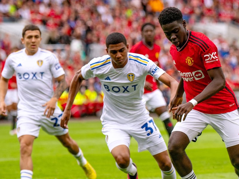 Drameh played right-back then left-back during the Man United friendly and is expected to continue in his more natural right-sided role this weekend. (Photo by Ash Donelon/Manchester United via Getty Images)
