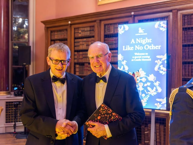 Sir Alan Langlands, Chair of the Board of Trustees at Yorkshire Cancer Research, with Dr Daniel Scott