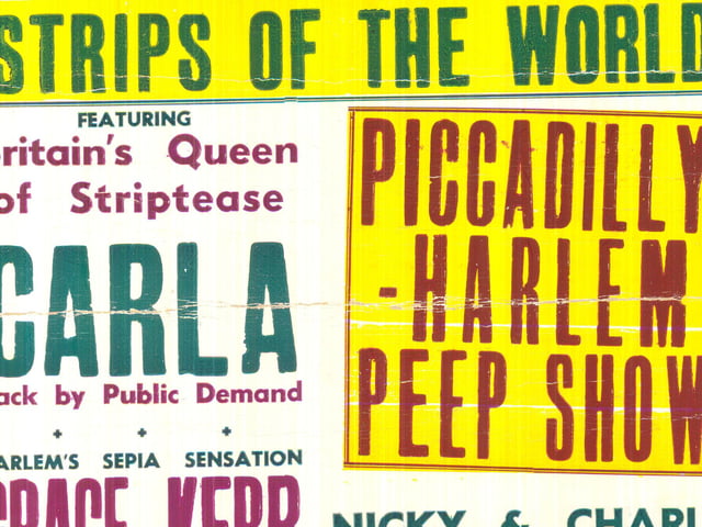 This strips of the world on stage at the City Varieties featured 'back by public demand' Britain's Queen of Striptease, Carla, and Harlem's sepia sensation Grace Kerr, a 'tropical heatwave'.