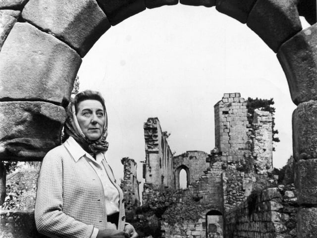 Pictured is Lady Jean Christie, the last surviving child of the second Marquess of Zetland of Aske, North Yorkshire. She is photographed in the ruins of Jervaulx Abbey in September 1970 which was part of an estate likely to be put up for sale.