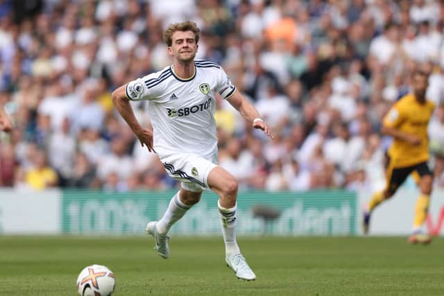 LEEDS, ENGLAND - AUGUST 06:  Patrick Bamford of Leeds United during the Premier League match between Leeds United and Wolverhampton Wanderers at Elland Road on August 6, 2022 in Leeds, United Kingdom. (Photo by Marc Atkins/Getty Images)