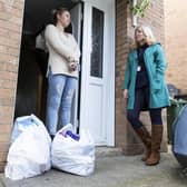 Wrenthorpe Kirkhamgate Assist food bank founder Nic Standby, 54, delivers food to single mum-of-two Beth.  Picture: Lee Mclean/SWNS.