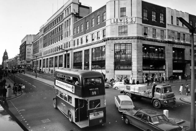 Looking up The Headrow from the junction with Briggate in November 1966.