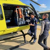 Paul Hanagan is shown around the Yorkshire Air Ambulance helicopter