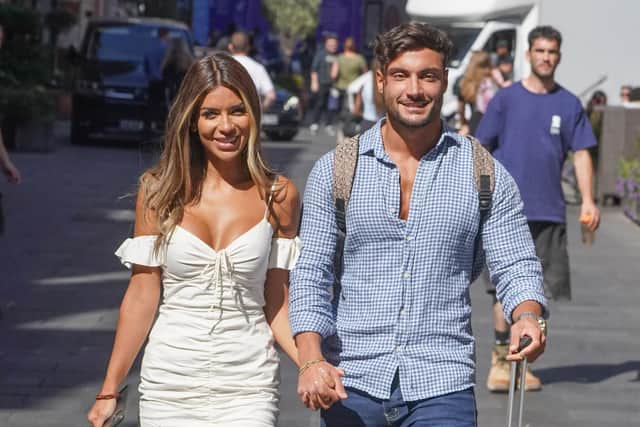 Love Island 2022 winners Ekin-Su Culculoglu and Davide Sanclimenti leave Global Radio in London. Picture: Ian West/PA Wire