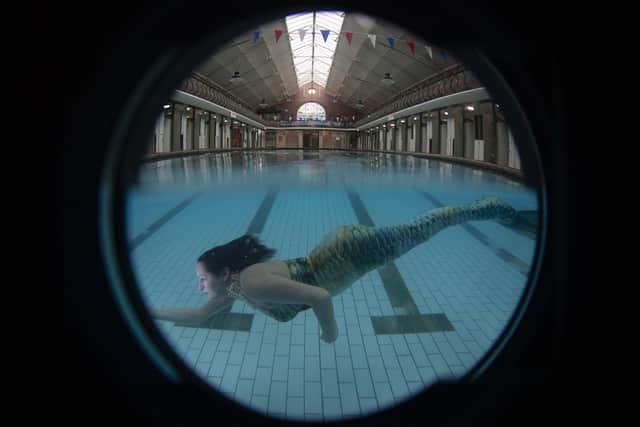 Bramley Bath was opened as a public bath in 1904. Fast forward to 2023 and Lucy Meredith, a member of the Bramley Mermaids Club, swims in the baths.