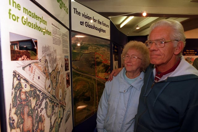 Tom and Margaret Wiggins look at plans for the redevelopment of Glasshoughton in November 1996.
