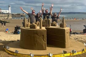 A sand sculpture cake was part of the celebrations