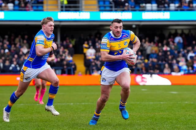 Jake Connor, right, has made impressed St Helens coach Paul Wellens with his form for Leeds Rhinos this year. Picture by Olly Hassell/SWpix.com.