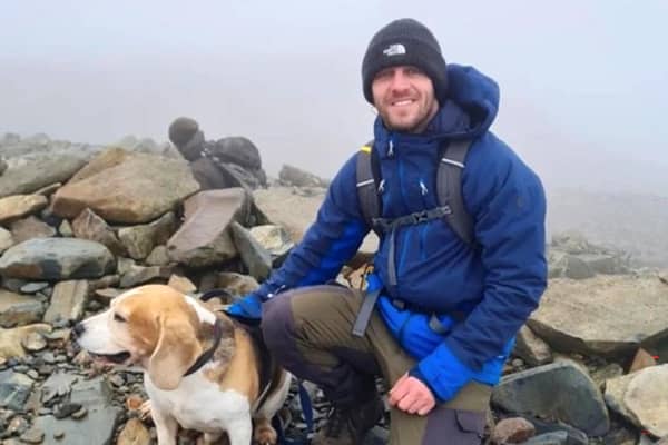 Kyle Sambrook, 33, left his home in West Yorkshire with his beagle called Bane to walk and wild camp in Glencoe