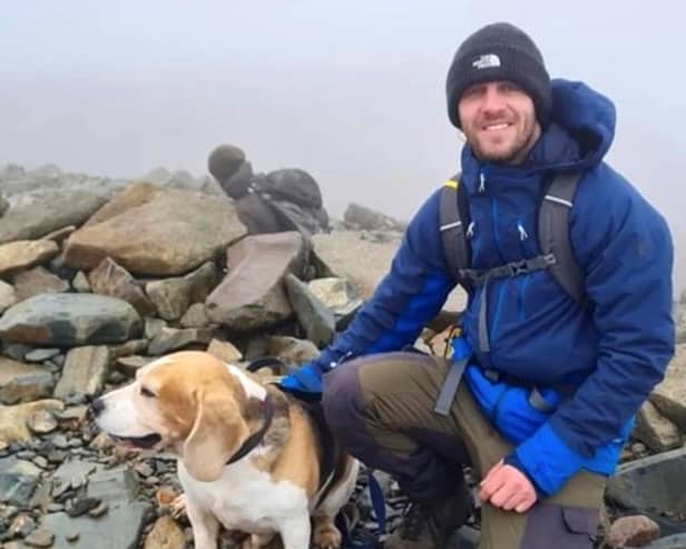 Kyle Sambrook, 33, left his home in West Yorkshire with his beagle called Bane to walk and wild camp in Glencoe