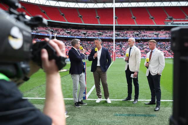 From left to right, Mark Chapman, Sam Burgess, Jamie Peacock and Kevin Brown will be part of the BBC's presentation team for Saturday's first Ashes Test at Wembley. Picture by Ed Sykes/SWpix.com.