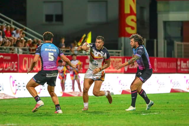 Leeds Rhinos recruit Nick Cotric on the attack for Catalans Dragons against Hull two weeks ago. Picture by Rémi Vignaud/Catalans Dragons/SWpix.com.