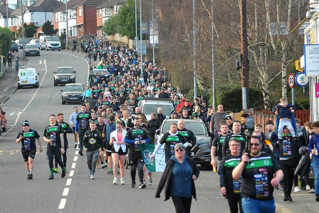The walkers made an impressive sight as they headed for the finish line in Kirkstall.