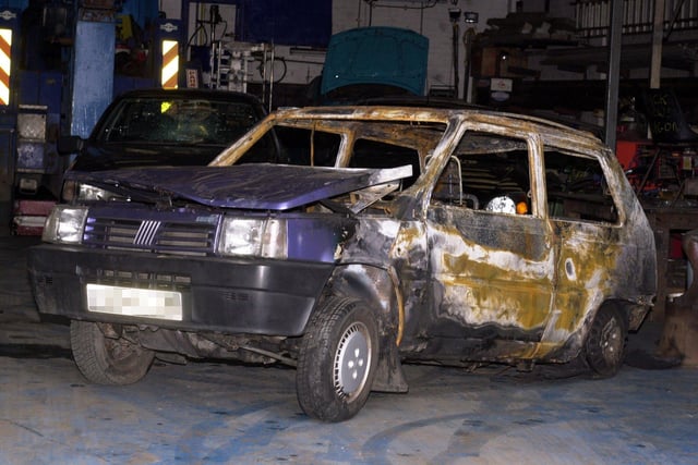Appeals were made to trace two people - believed to be young people - who were seen watching the car on fire on the spare land at 10.55pm on the Friday evening.