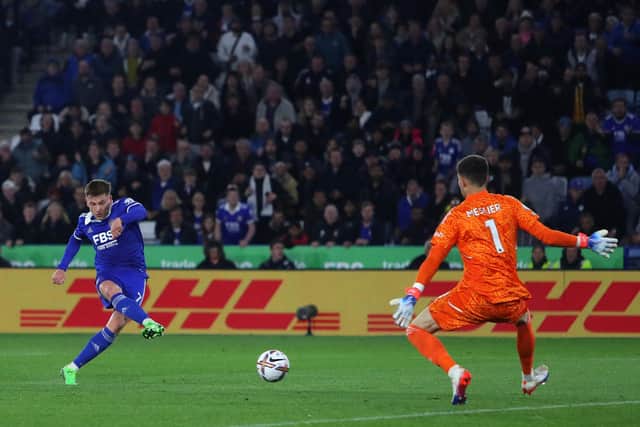 Leicester winger Harvey Barnes has scored each time Leeds have met the Foxes since their promotion to the Premier League in 2020 (Photo by GEOFF CADDICK/AFP via Getty Images)