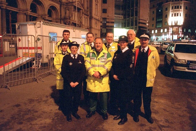Members of the St John's Ambulance Brigade and WYMAS on duty at City Square in 1998.