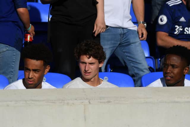 Leeds United's trio of new signings Tyler Adams, Brenden Aaronson and Luis Sinisterra (L to R) take in the Whites' 4-0 friendly win over Blackpool (Pic: Jonathan Gawthorpe)