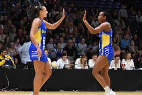 Joyce Mvula, right, scored on all but one of her attempts for Leeds Rhinos against Severn Stars (Picture: Matthew Merrick Photography)