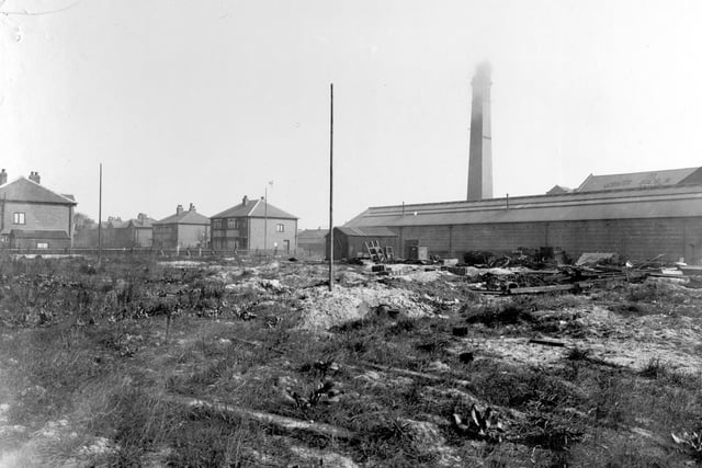 Forgrove machinery Company Ltd wrapping machine makers on Dewsbury Road. Factory is on right with wasteland on the left. Pictured in April 1942.