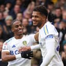 STAR MEN - Crysencio Summerville of Leeds United celebrates with teammate Georginio Rutter after scoring the team's fourth goal during the Sky Bet Championship match between Leeds United and Huddersfield Town at Elland Road. Photo: George Wood/Getty Images