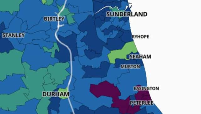 Case rates in many areas in and around Sunderland are more than double the national average