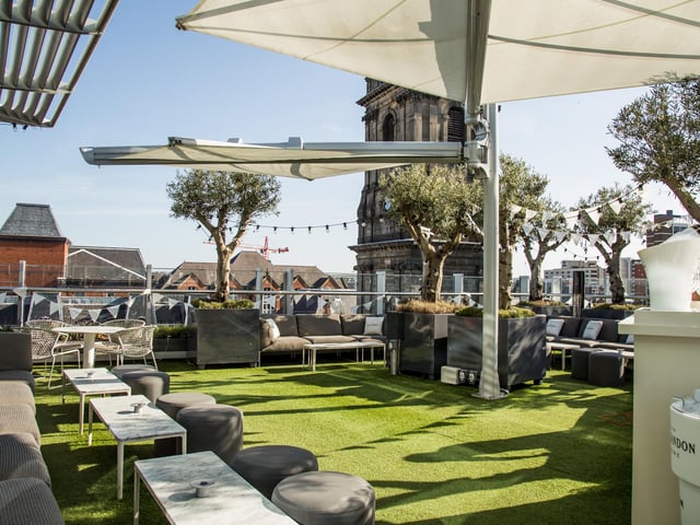 Angelica is a bar and restaurant on the rooftops of Trinity Leeds shopping centre. The food menu includes brunch, snacks, grill dishes and sushi, as well as a range of desserts.
