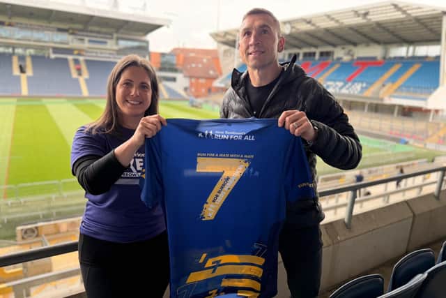 Lindsey Burrow and Leeds Rhinos legend Kevin Sinfield will both be running in Sunday's Rob Burrow Leeds Marathon. Picture by Phil Daly/Leeds Rhinos.