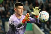 MAGDEBURG, GERMANY - SEPTEMBER 23: Goalkeeper Illan Meslier of France keeps the ball during the International Friendly between Germany U21 and France U21 at MDCC Arena on September 23, 2022 in Magdeburg, Germany. (Photo by Karina Hessland-Wissel/ Getty Images)