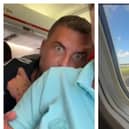 Footage provided by Jodie from within the plane shows her worried friend Daniel Coates, 38, as the plane comes into land.