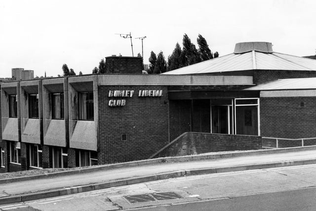 The entrance to the Burley Liberal Club at the junction of Willow Road and Burley Road. Pictured in July 1979.