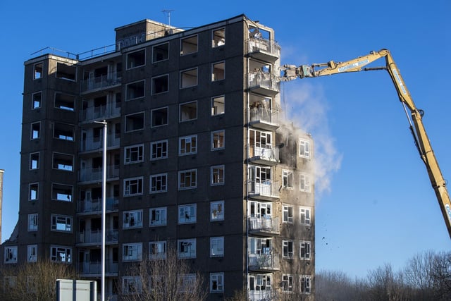 More than four years after the tenants were relocated, demolition is underway.
